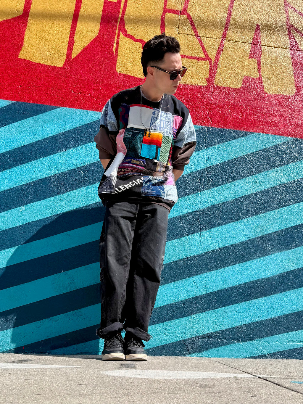 BLACK ACID WASH COOGI PATCH BALANCIAGA TAPERED WAIST MCFLY ARM CREWNECK XXL (1/1)