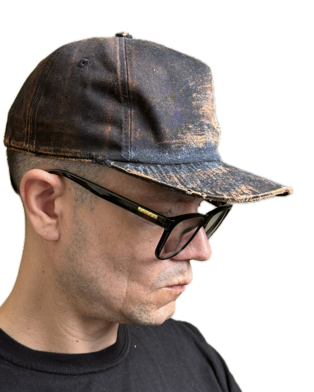 BLACK BROWN DISTRESSED FADE SNAPBACK HAT W/ MONOGRAM (1/1)