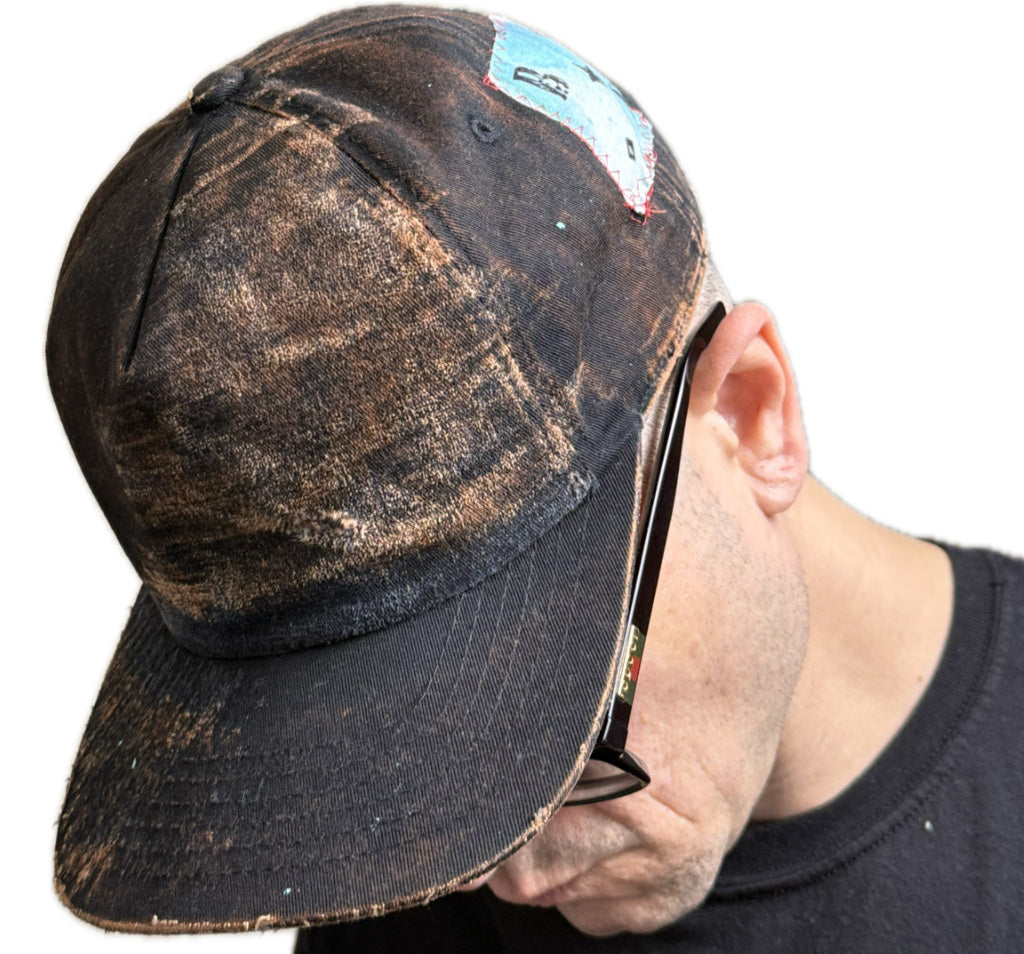 BLACK BROWN DISTRESSED FADE SNAPBACK HAT W/ MONOGRAM (1/1)