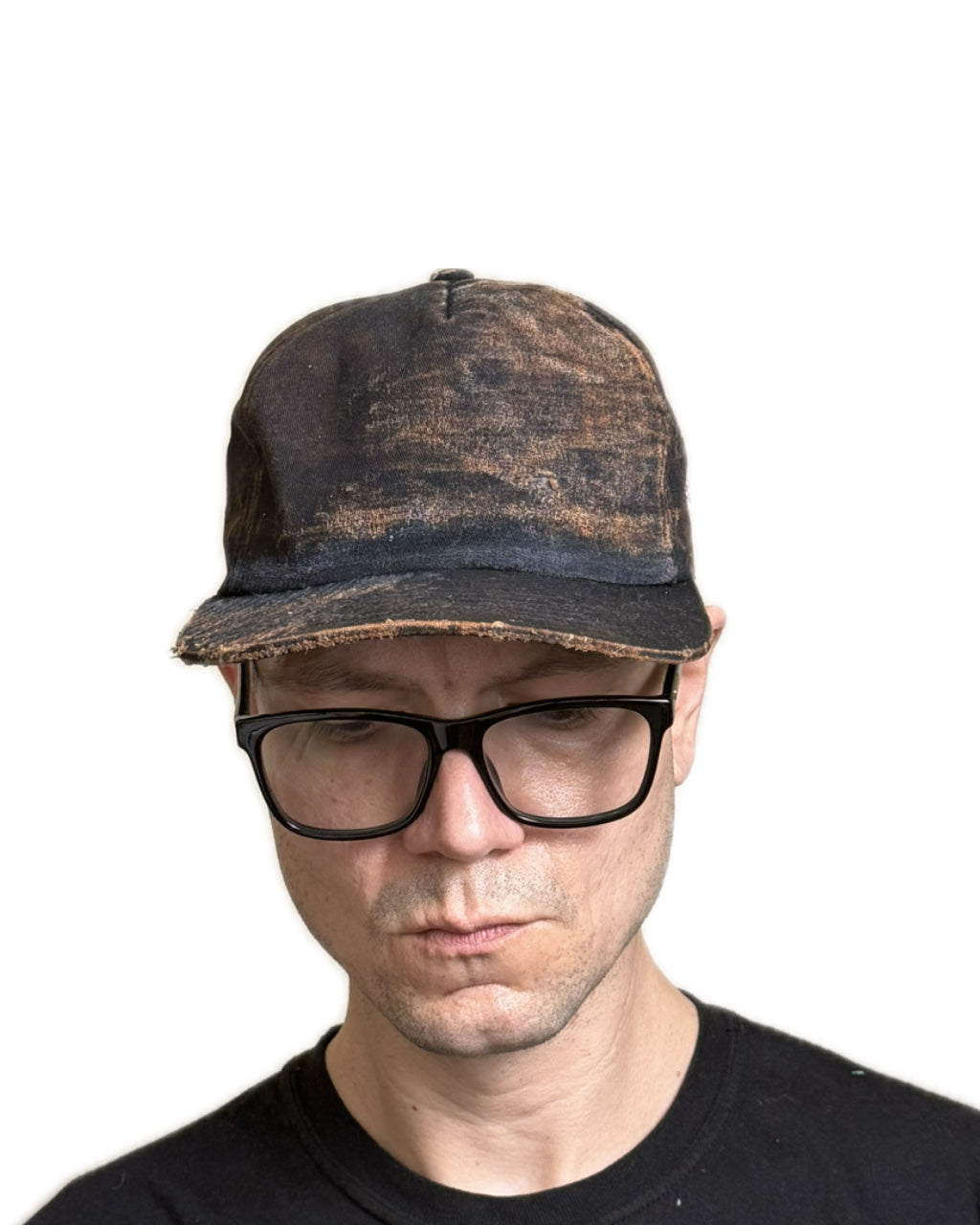 BLACK BROWN DISTRESSED FADE SNAPBACK HAT W/ MONOGRAM (1/1)