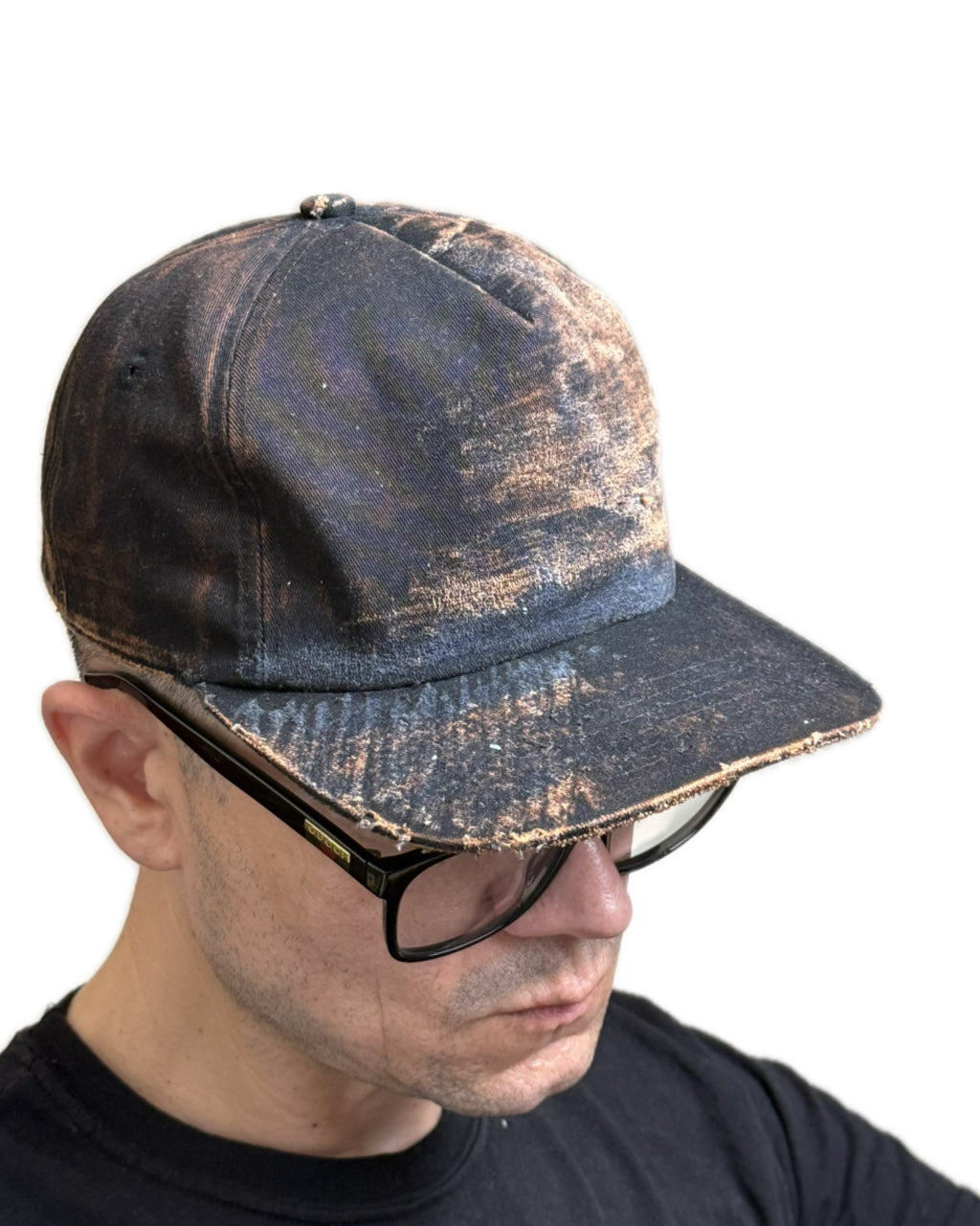 BLACK BROWN DISTRESSED FADE SNAPBACK HAT W/ MONOGRAM (1/1)