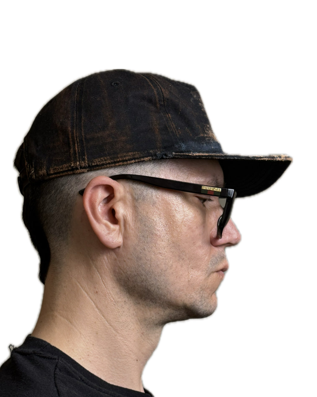 BLACK BROWN DISTRESSED FADE SNAPBACK HAT W/ MONOGRAM (1/1)