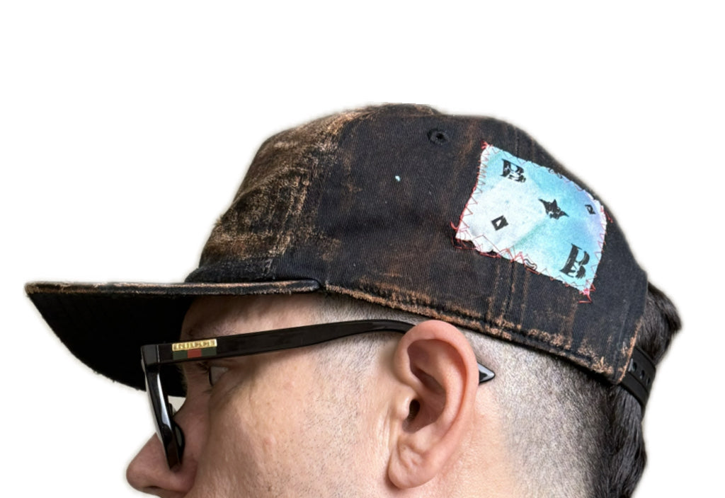 BLACK BROWN DISTRESSED FADE SNAPBACK HAT W/ MONOGRAM (1/1)