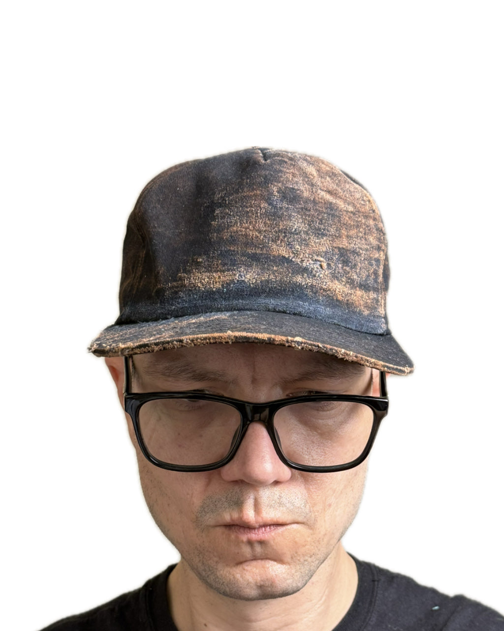 BLACK BROWN DISTRESSED FADE SNAPBACK HAT W/ MONOGRAM (1/1)