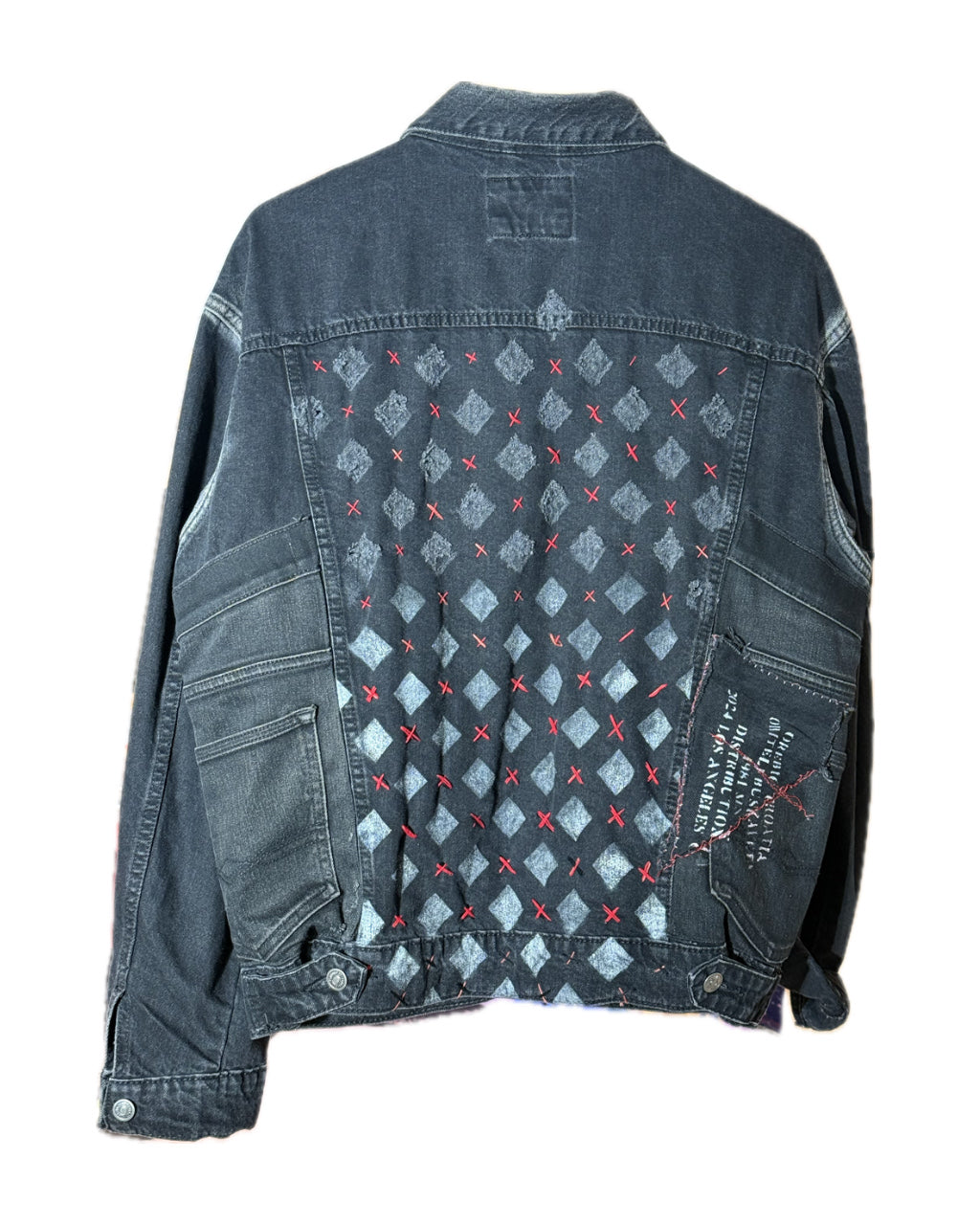 BLACK DIAMOND FADE SASHIKO RED STITCH DENIM TRUCKER JACKET (1/1)