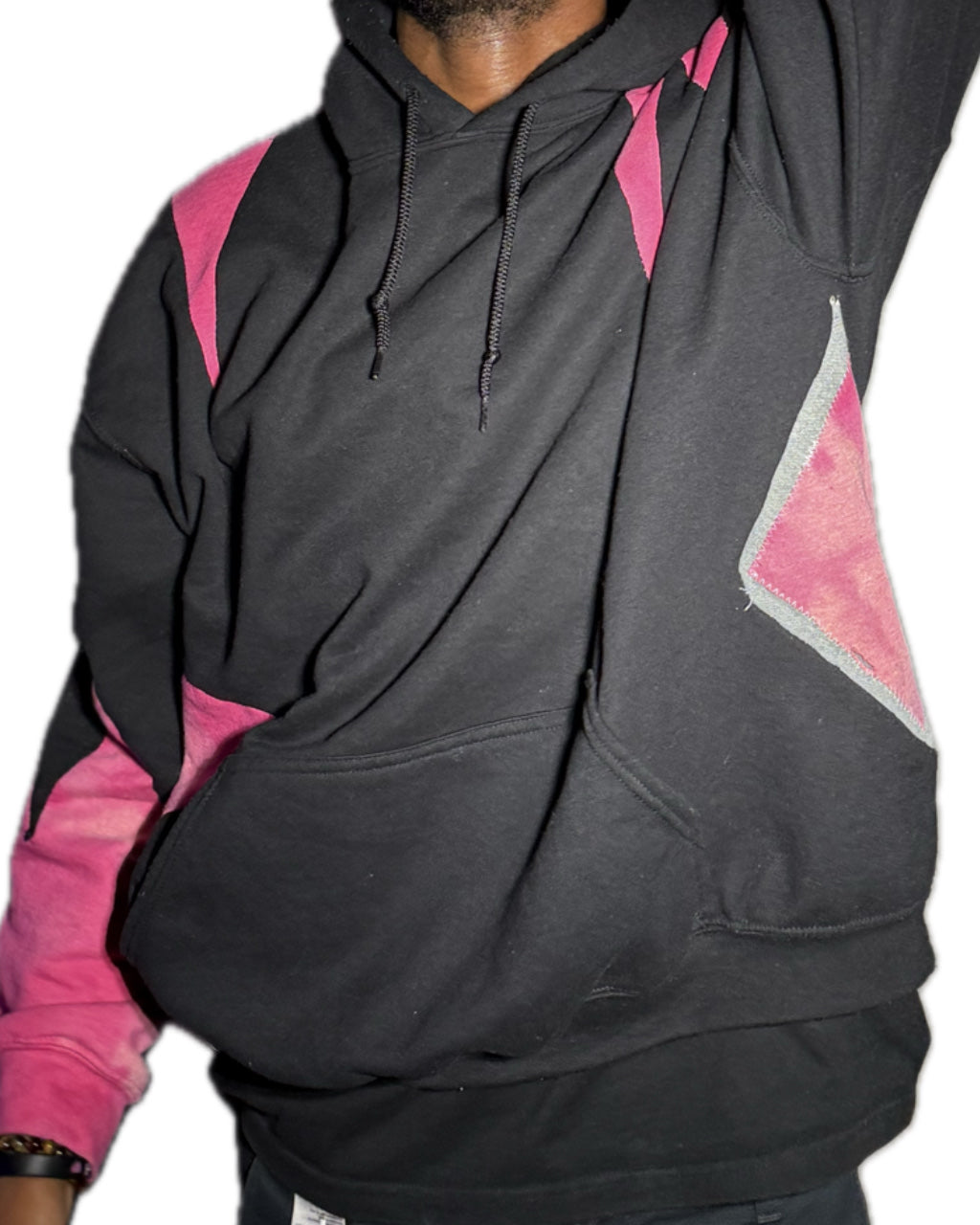 BLACK PINK QUILTED PATCHED ACID WASH HOODIE (1/1)
