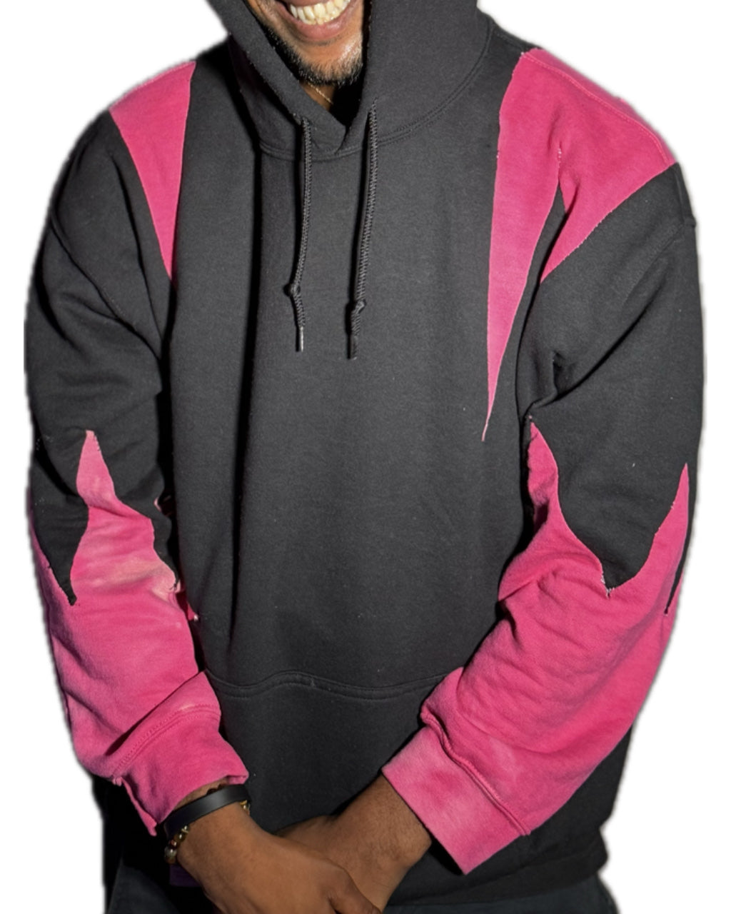 BLACK PINK QUILTED PATCHED ACID WASH HOODIE (1/1)