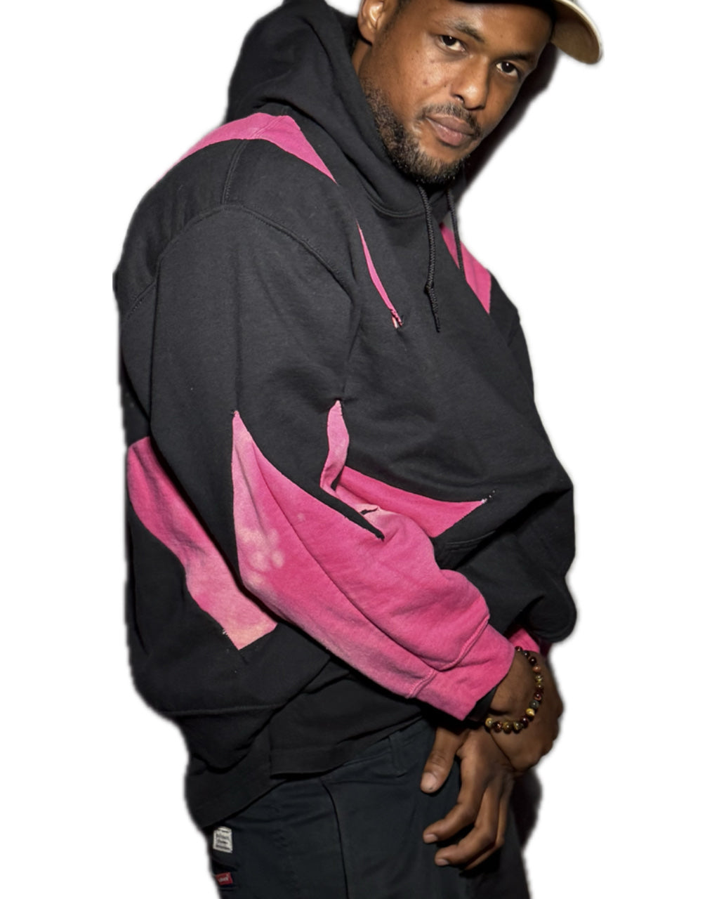 BLACK PINK QUILTED PATCHED ACID WASH HOODIE (1/1)