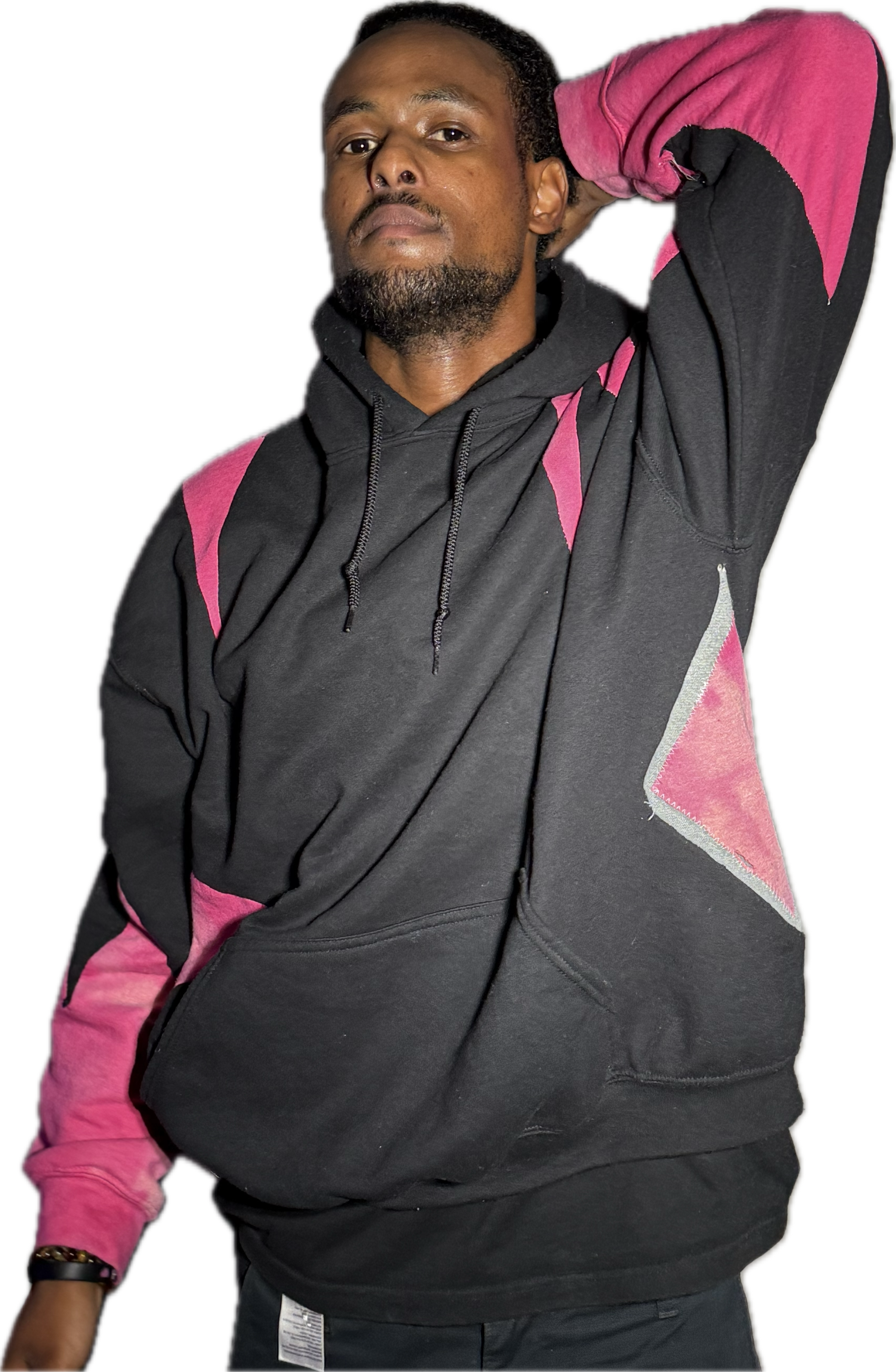 BLACK PINK QUILTED PATCHED ACID WASH HOODIE (1/1)
