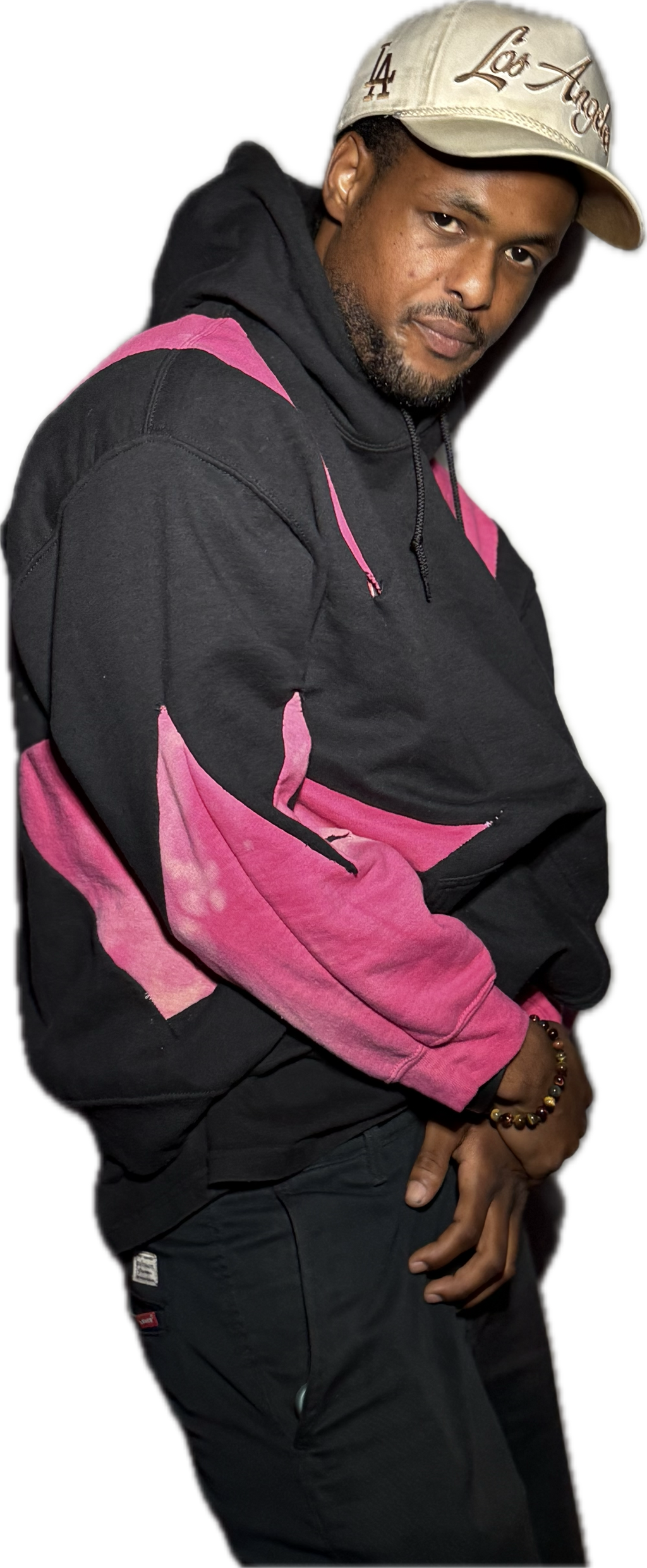 BLACK PINK QUILTED PATCHED ACID WASH HOODIE (1/1)