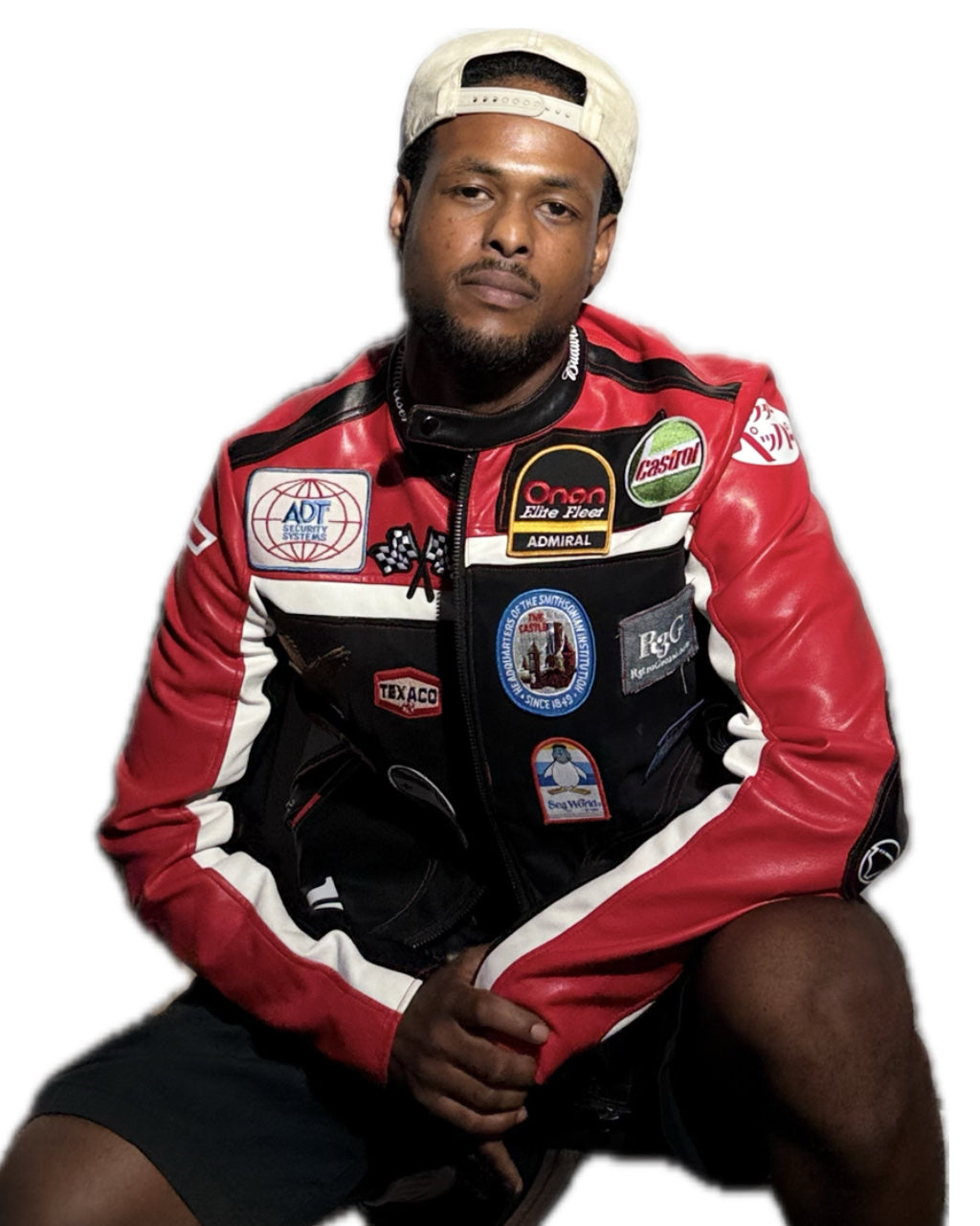 BLACK WHITE RED RETRO PATCHED RACER JACKET (1/1)