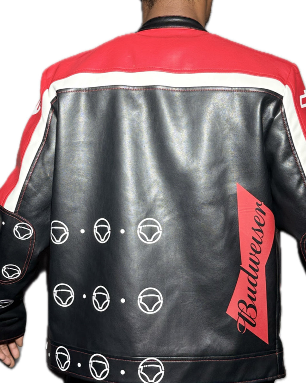 BLACK WHITE RED RETRO PATCHED RACER JACKET (1/1)