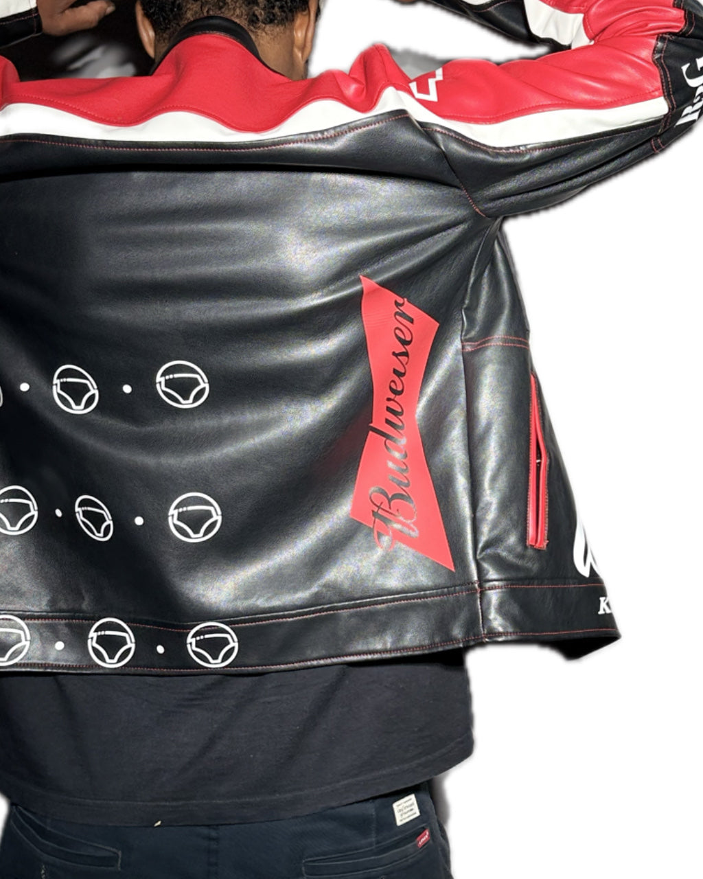 BLACK WHITE RED RETRO PATCHED RACER JACKET (1/1)