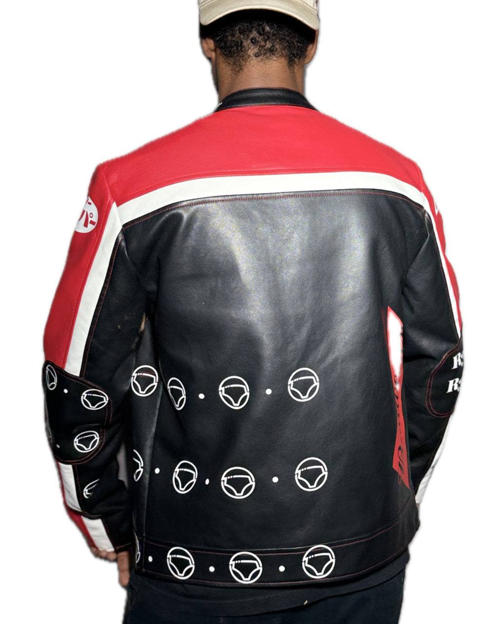 BLACK WHITE RED RETRO PATCHED RACER JACKET (1/1)