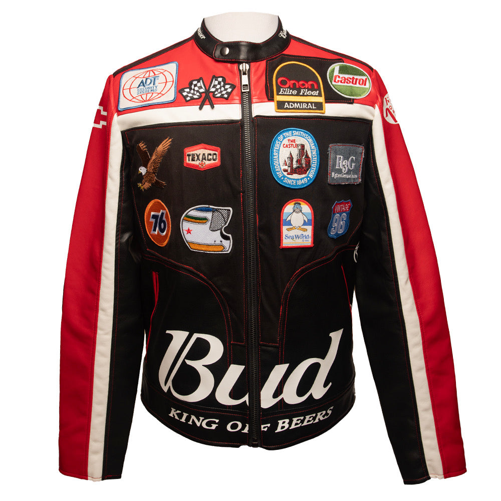 BLACK WHITE RED RETRO PATCHED RACER JACKET (1/1)