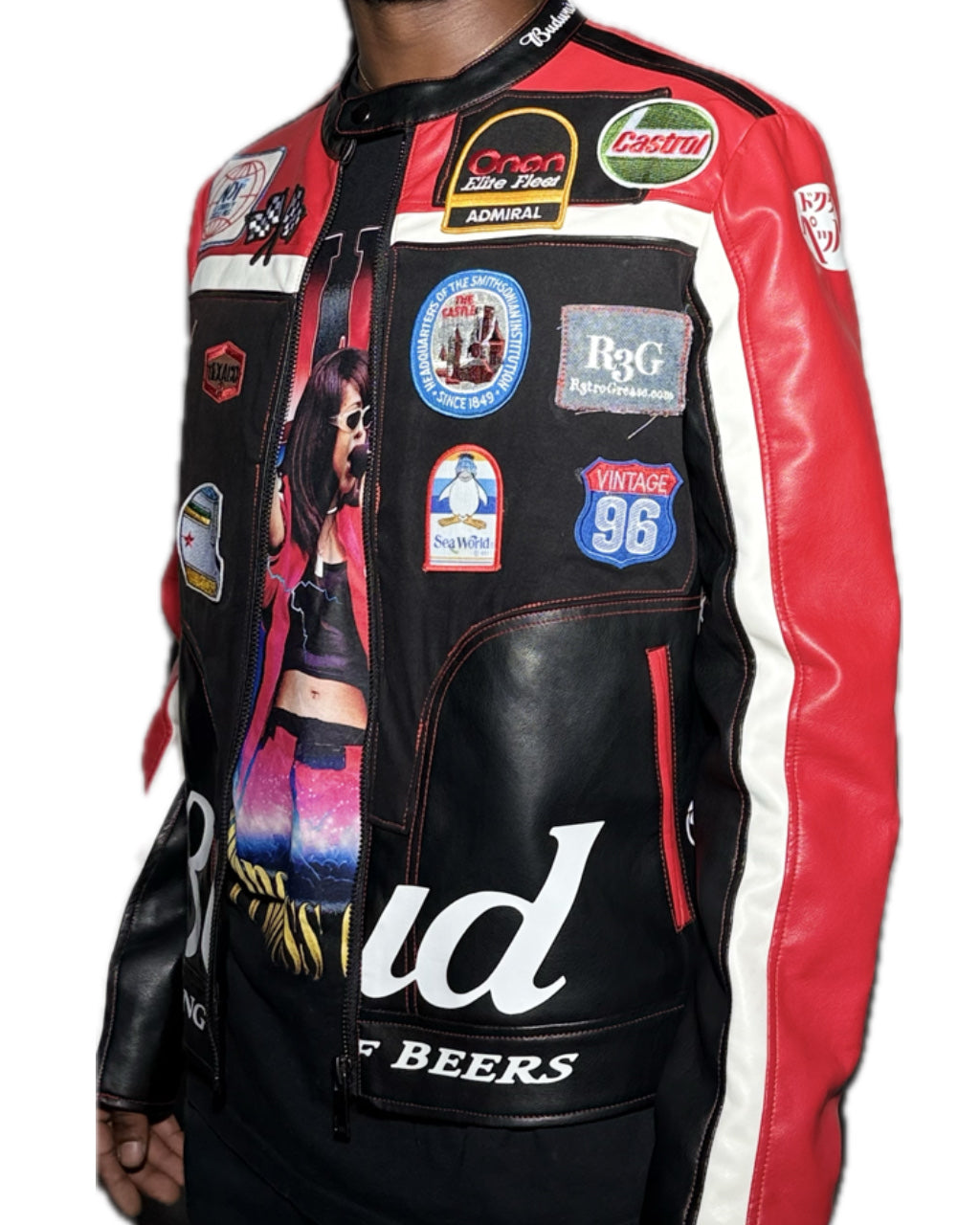 BLACK WHITE RED RETRO PATCHED RACER JACKET (1/1)