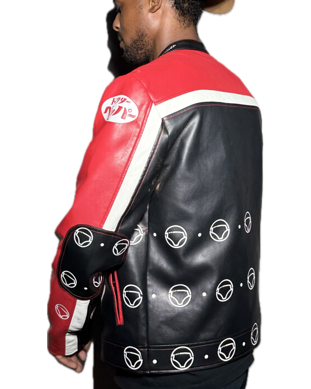 BLACK WHITE RED RETRO PATCHED RACER JACKET (1/1)