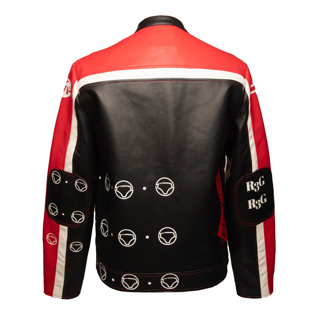 BLACK WHITE RED RETRO PATCHED RACER JACKET (1/1)