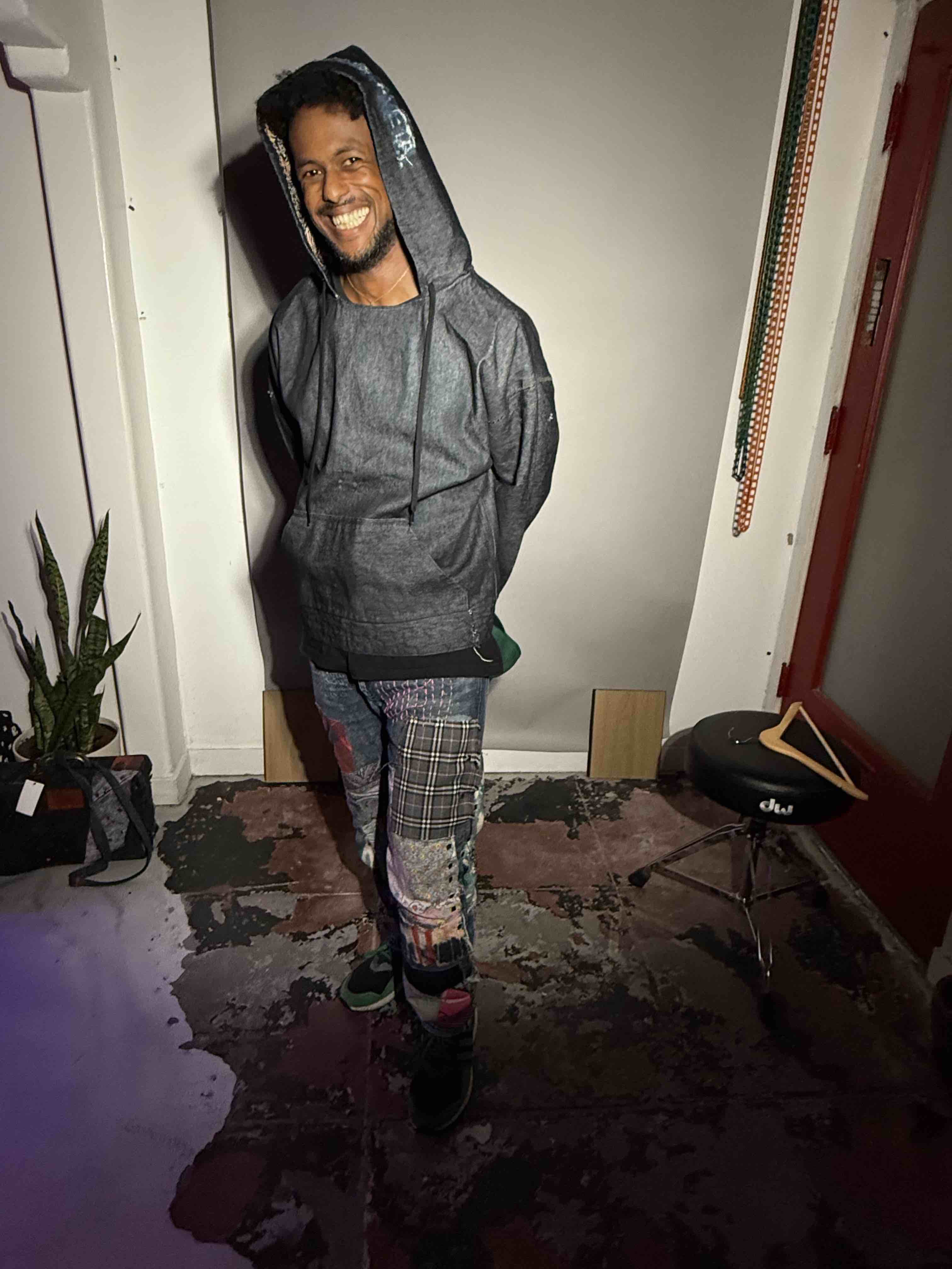 BLUE DENIM CHECKERED HOODIE BANDANA LINING (1/1)