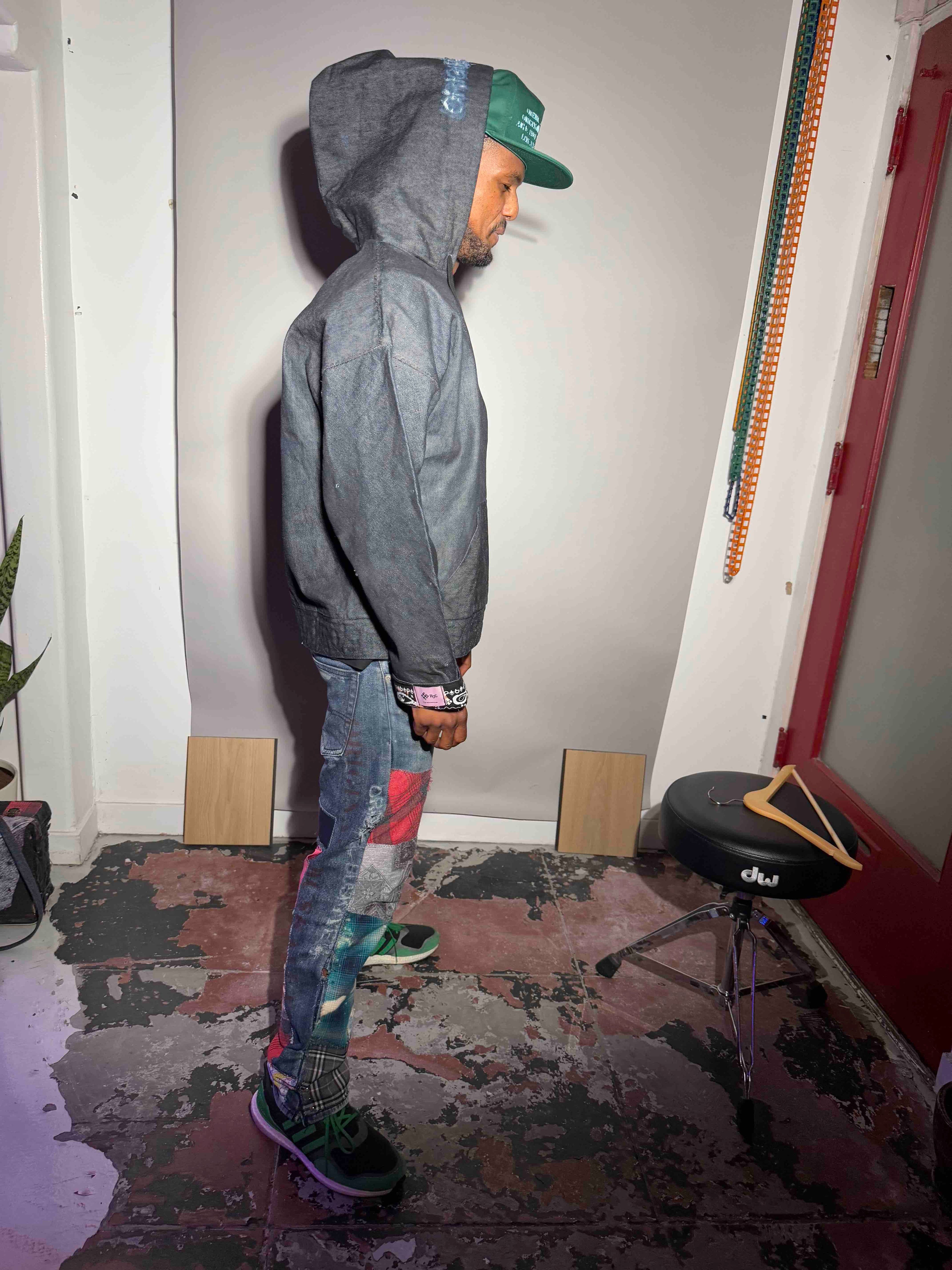 BLUE DENIM CHECKERED HOODIE BANDANA LINING (1/1)