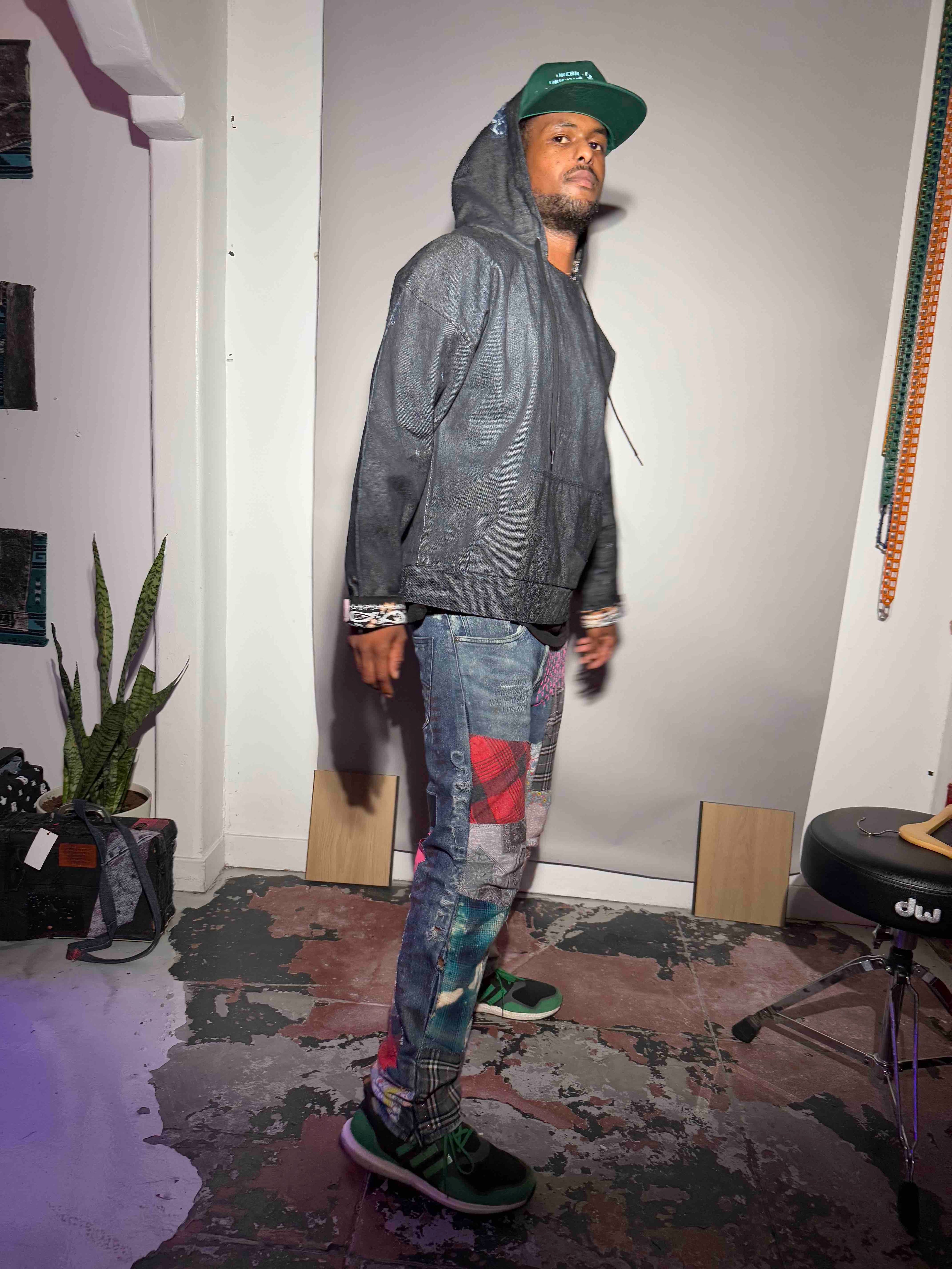 BLUE DENIM CHECKERED HOODIE BANDANA LINING (1/1)