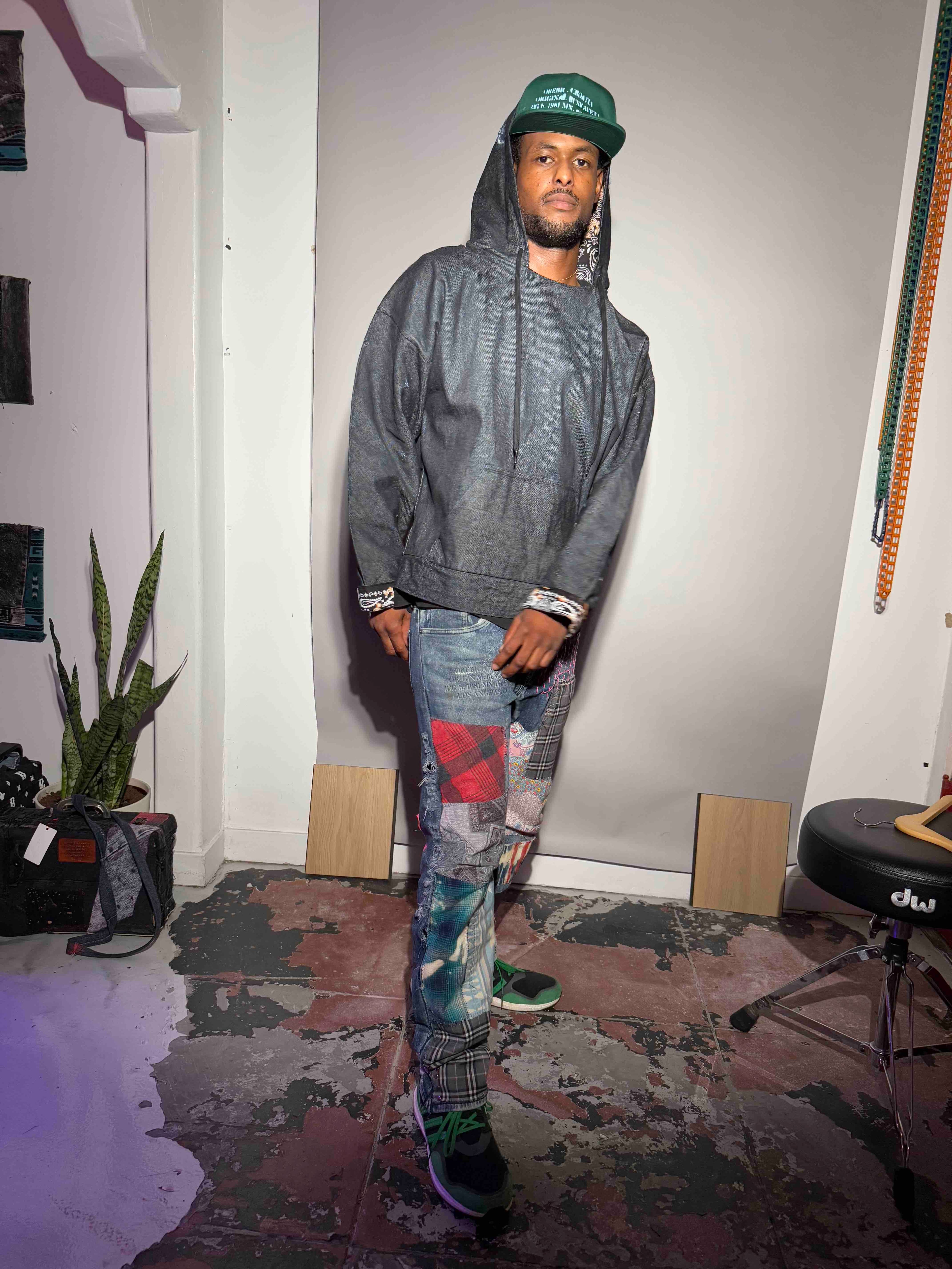 BLUE DENIM CHECKERED HOODIE BANDANA LINING (1/1)