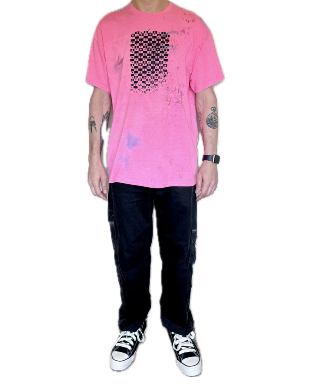 LIGHT PINK PAINT SPLATTER CHECKER MONOGRAM T-SHIRT (1/1)