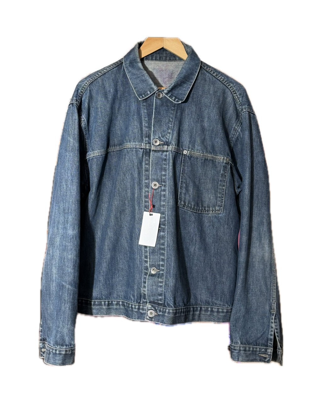DISTRESSED STRIPED BLUE DENIM TRUCKER JACKET (1/1)