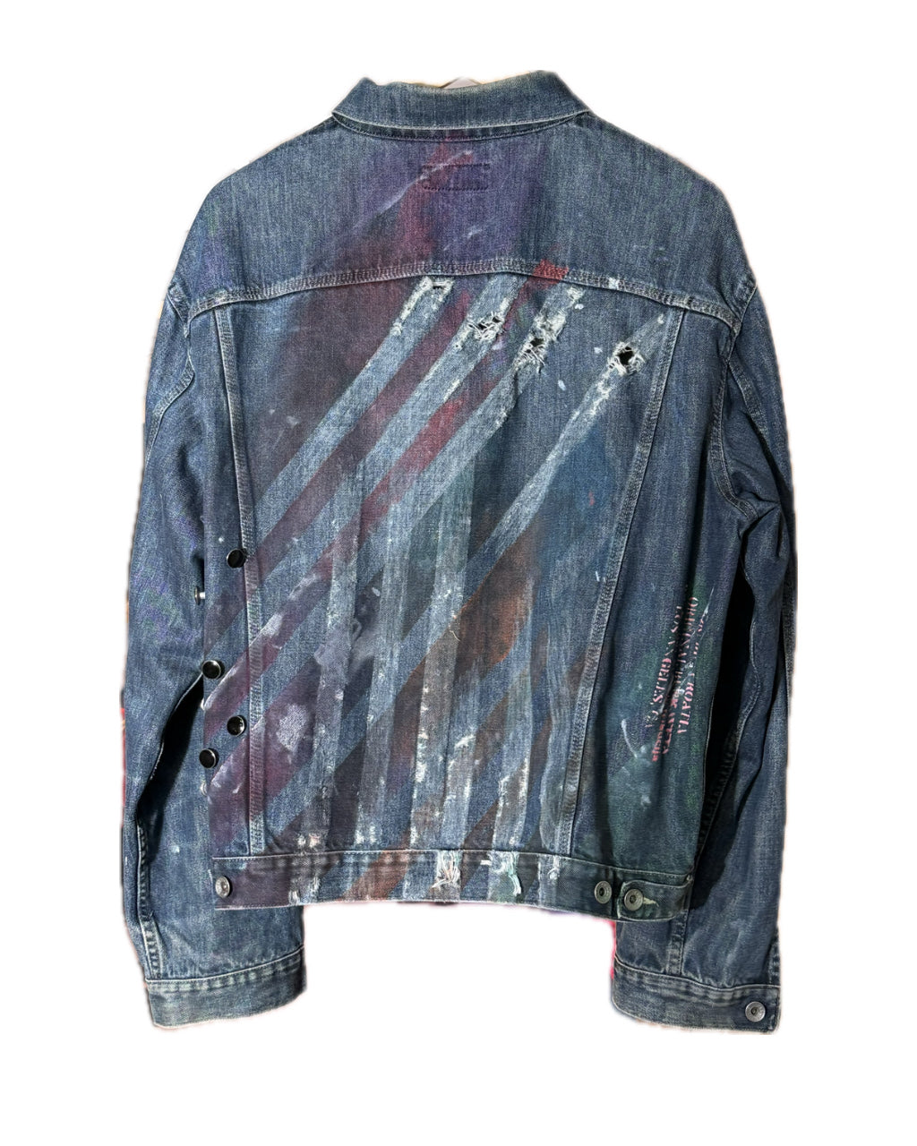 DISTRESSED STRIPED BLUE DENIM TRUCKER JACKET (1/1)