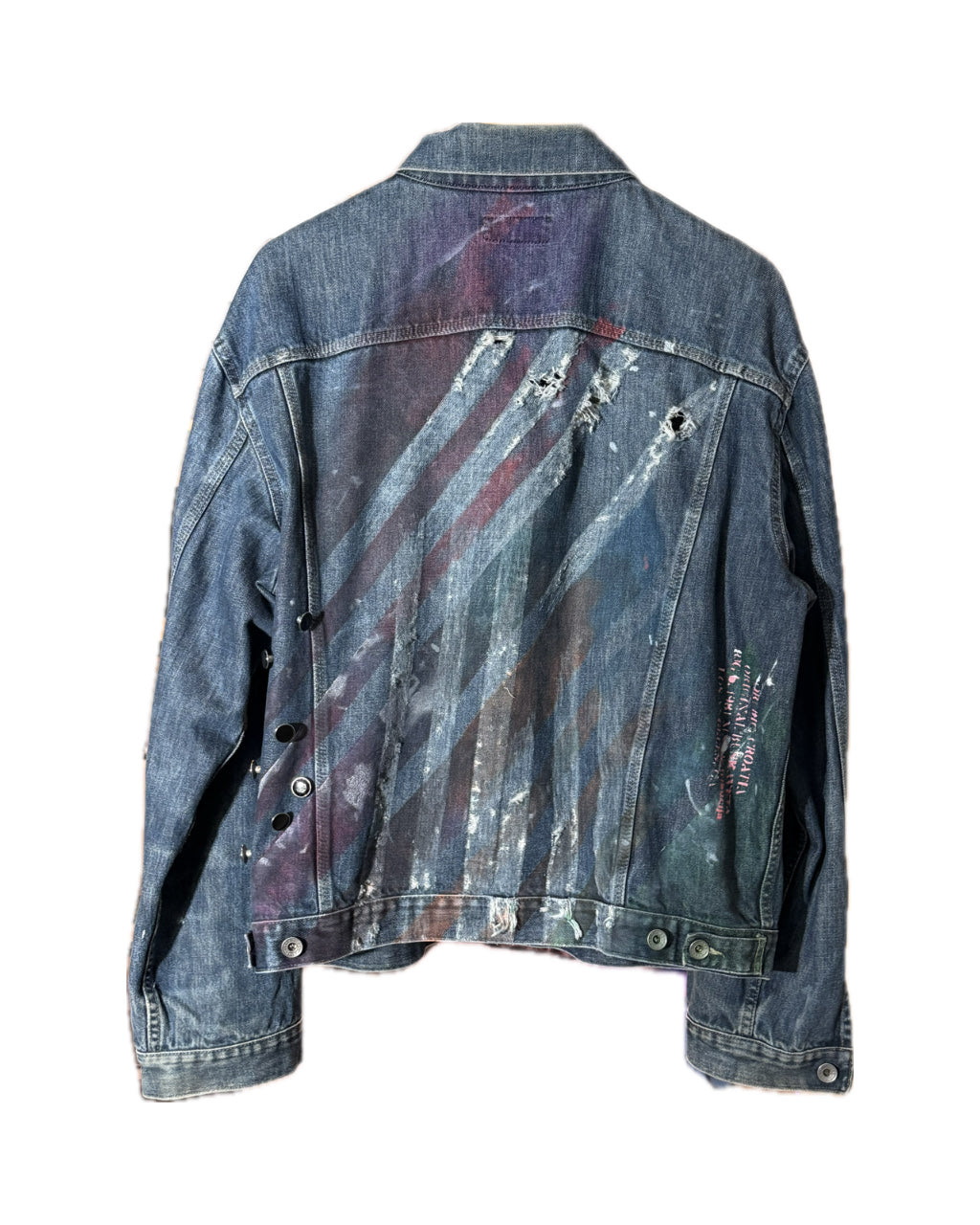 DISTRESSED STRIPED BLUE DENIM TRUCKER JACKET (1/1)