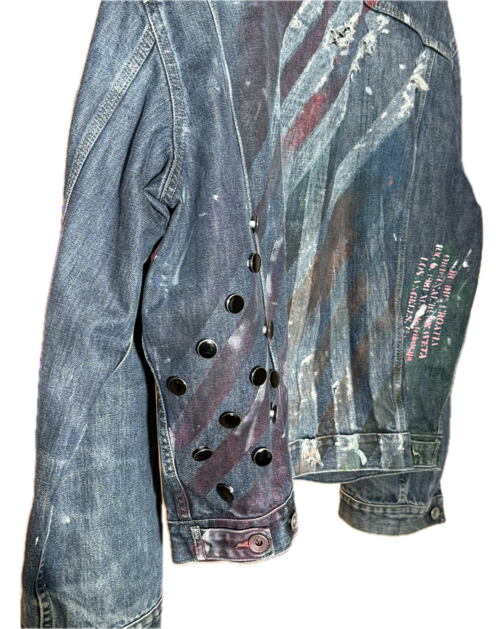 DISTRESSED STRIPED BLUE DENIM TRUCKER JACKET (1/1)