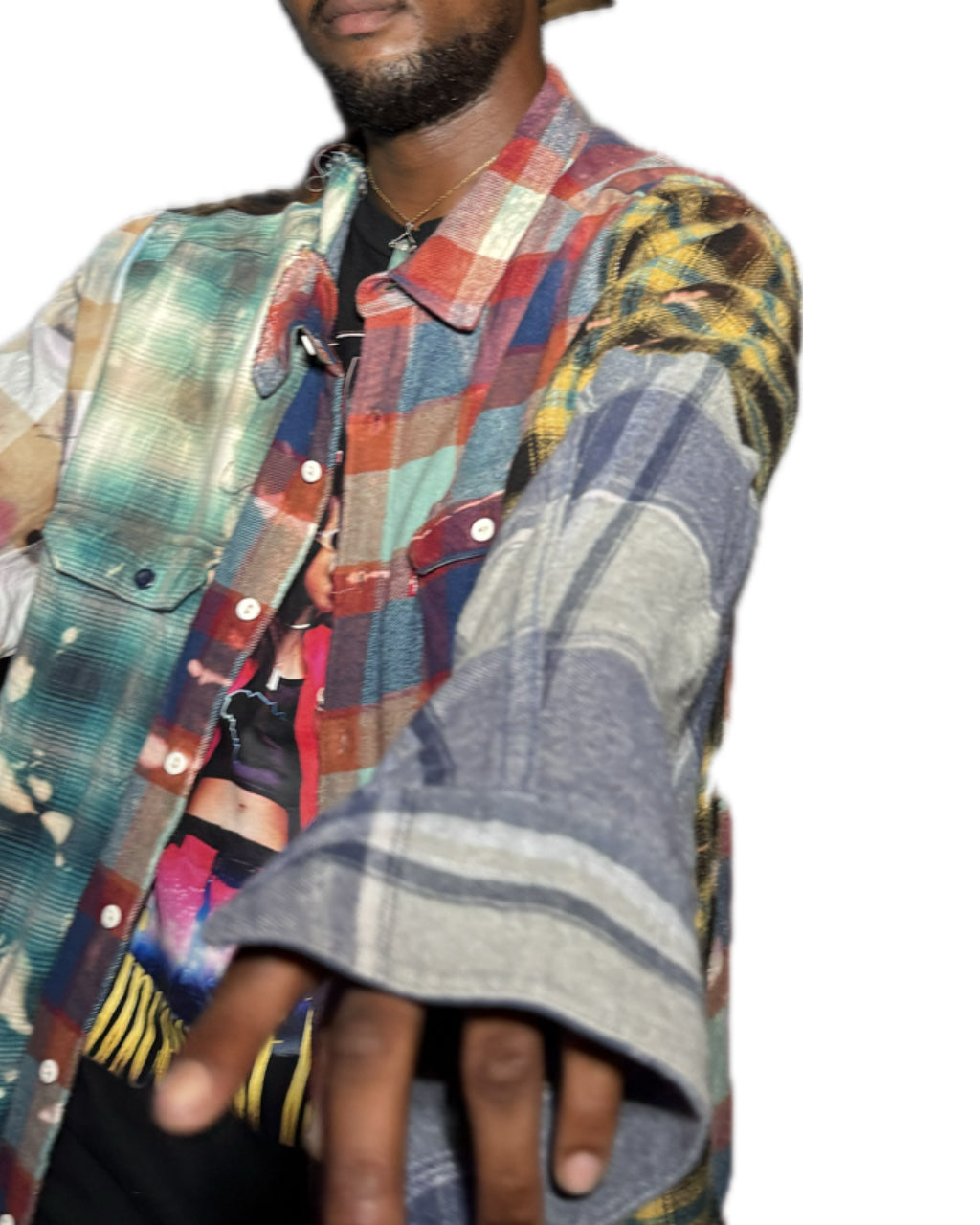 FRANKENSTEIN PLAID QUILTED PATCHWORK ACID WASH COLLARED SHIRT (1/1)