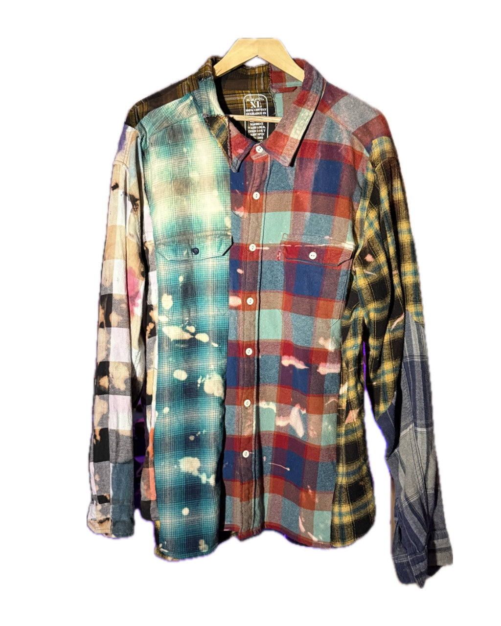 FRANKENSTEIN PLAID QUILTED PATCHWORK ACID WASH COLLARED SHIRT (1/1)