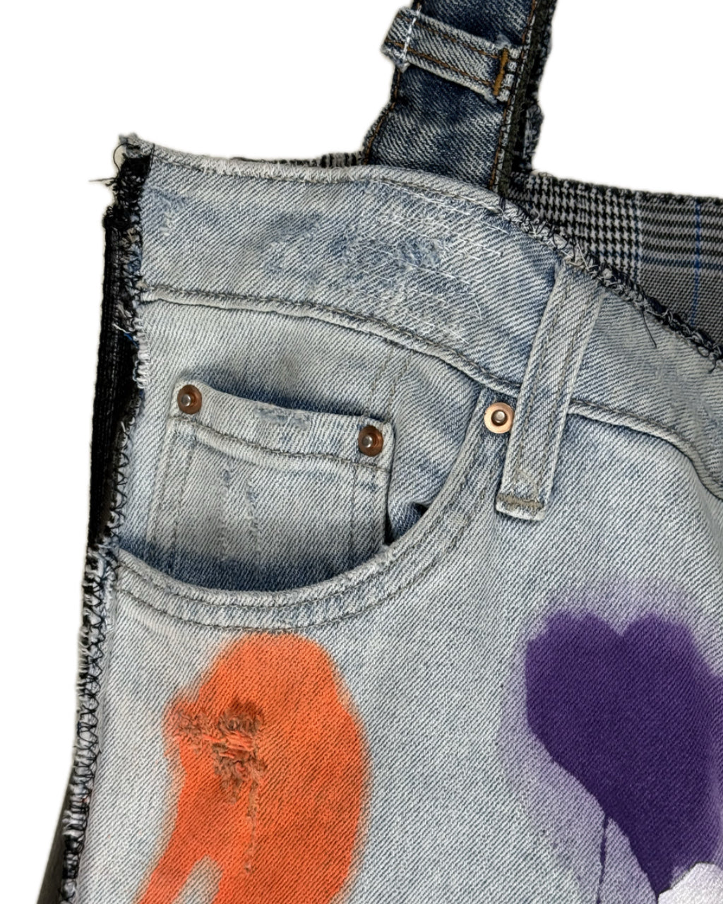 DENIM JACKET + JEANS SPLATTER LEATHER TOTE BAG NO.4 (1/1)