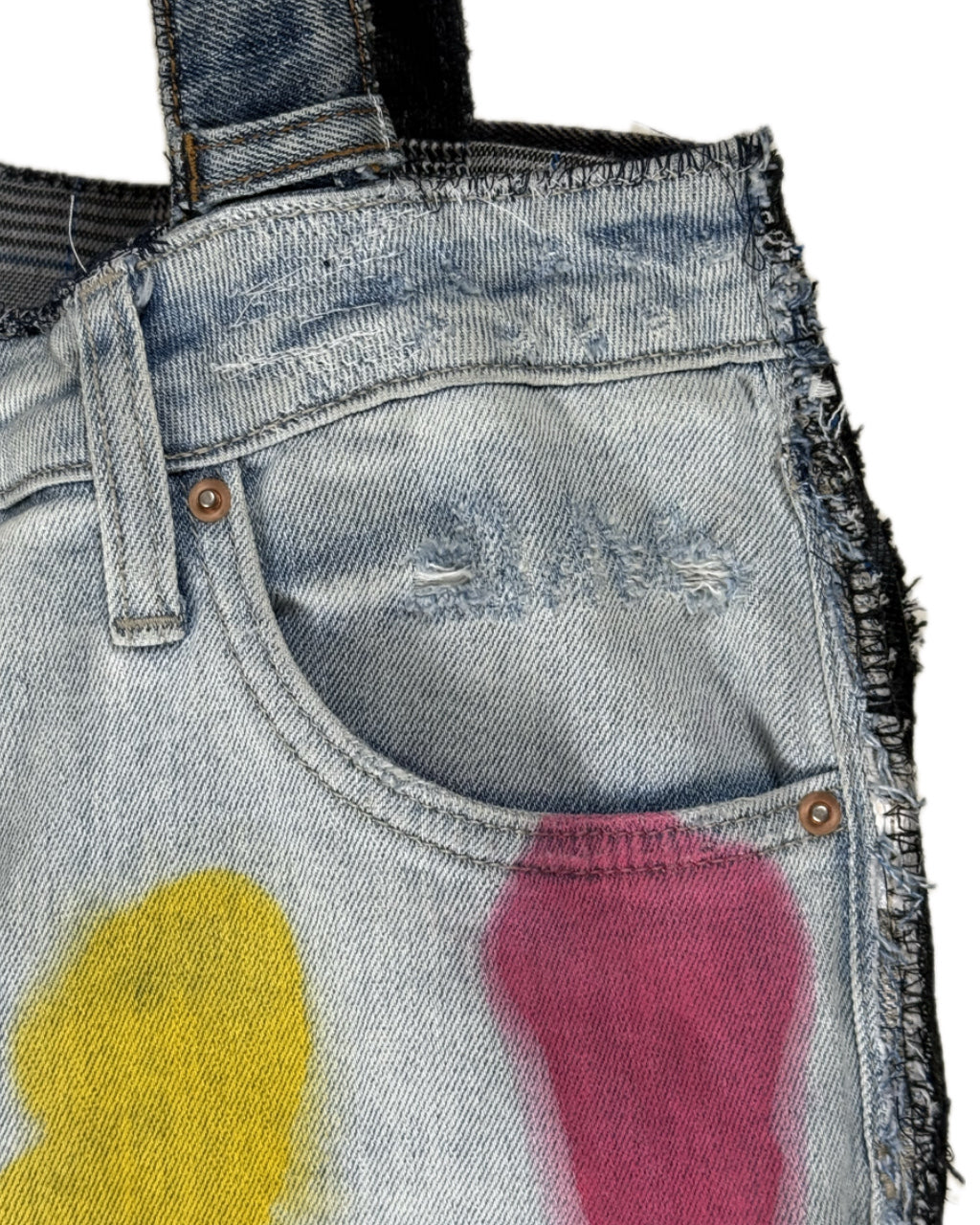 DENIM JACKET + JEANS SPLATTER LEATHER TOTE BAG NO.4 (1/1)