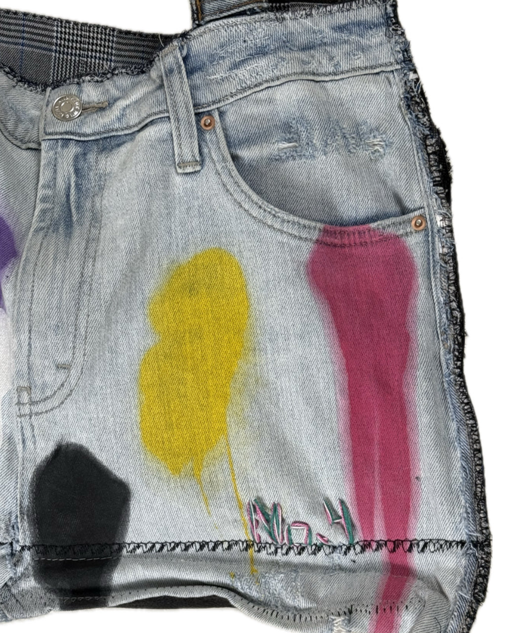 DENIM JACKET + JEANS SPLATTER LEATHER TOTE BAG NO.4 (1/1)