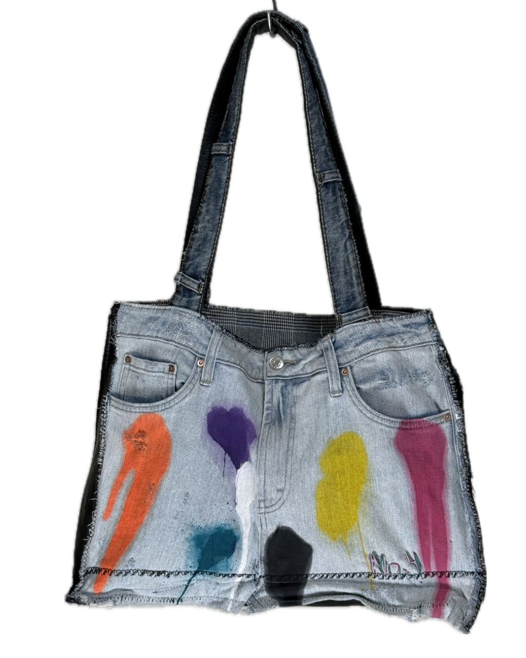 DENIM JACKET + JEANS SPLATTER LEATHER TOTE BAG NO.4 (1/1)