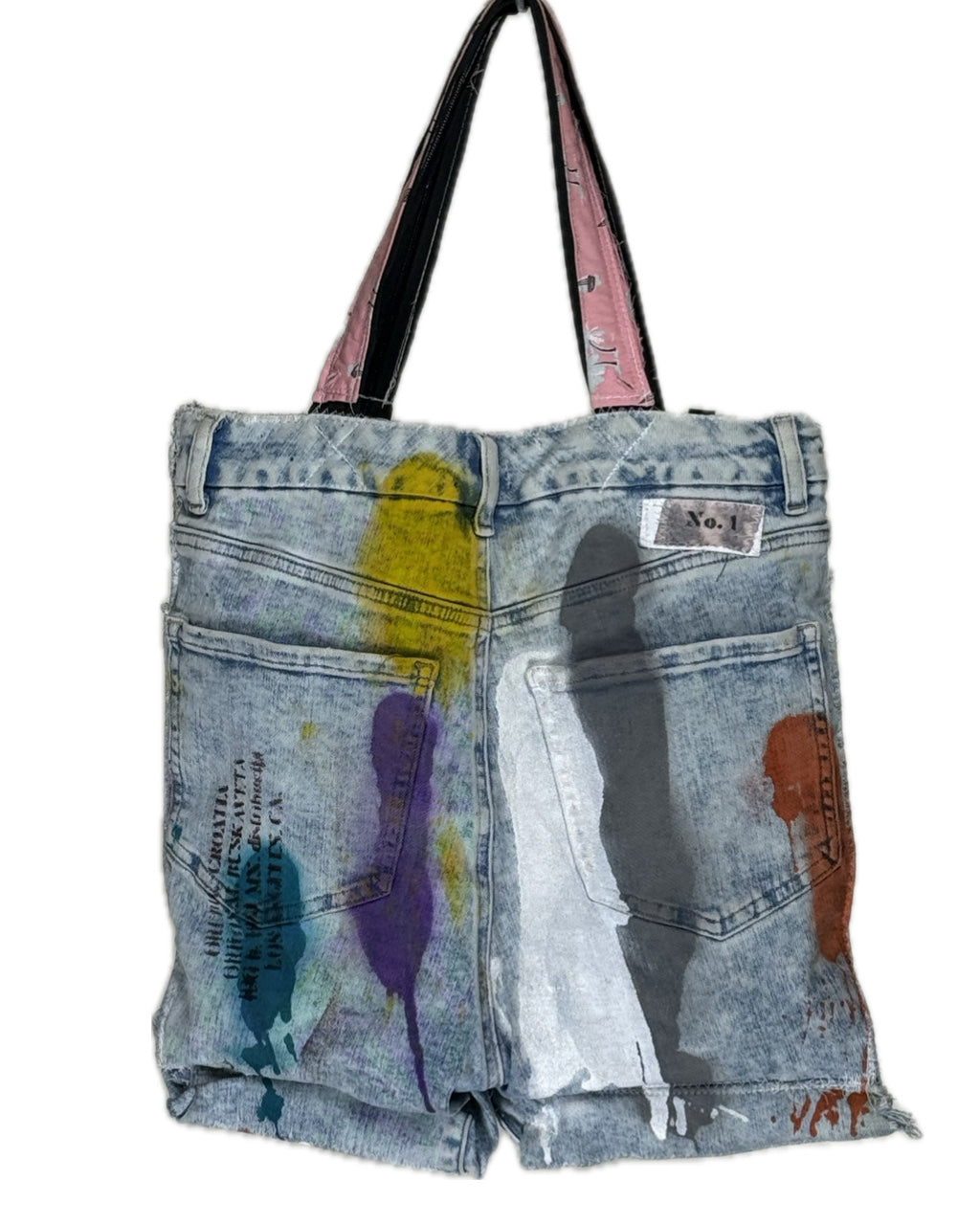 MULTICOLOR SPLATTER PAINT JEAN POCKET TOTE BAG NO.1 (1/1)