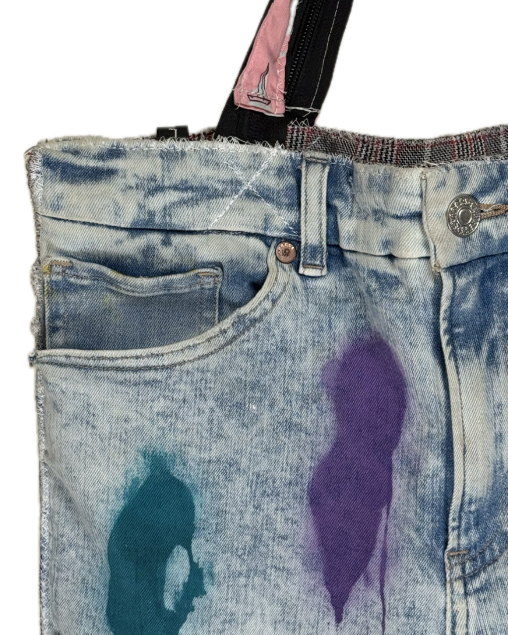 MULTICOLOR SPLATTER PAINT JEAN POCKET TOTE BAG NO.1 (1/1)