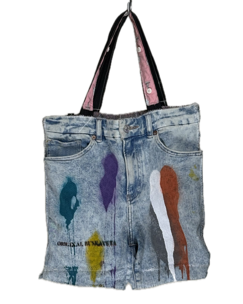 MULTICOLOR SPLATTER PAINT JEAN POCKET TOTE BAG NO.1 (1/1)