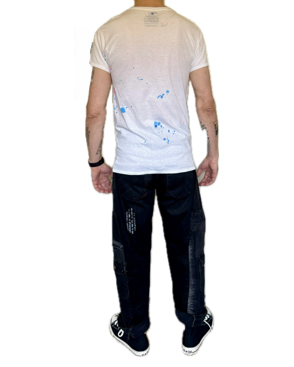 CHECKER BLACK MONOGRAM BLUE SPLATTER WHITE T-SHIRT (1/1)