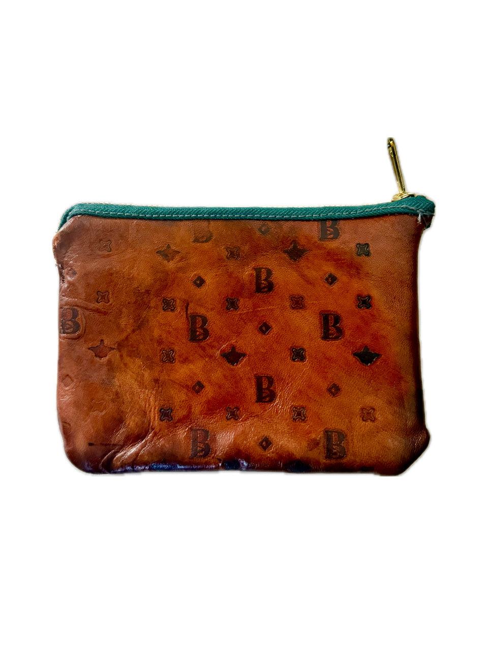 DESIGNER MONOGRAMMED LEATHER WALLET DENIM LINER GREEN ZIPPER (1/1)