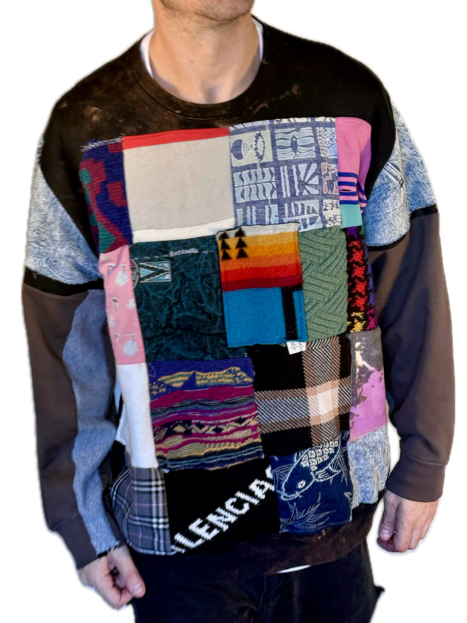 BLACK ACID WASH COOGI PATCH BALANCIAGA TAPERED WAIST MCFLY ARM CREWNECK XXL (1/1)