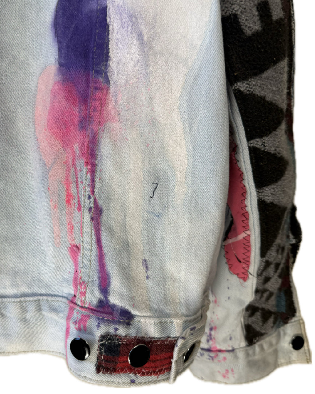 LIGHT BLUE ACID WASH PATCHWORK ARM TRUCKER JACKET (1/1)