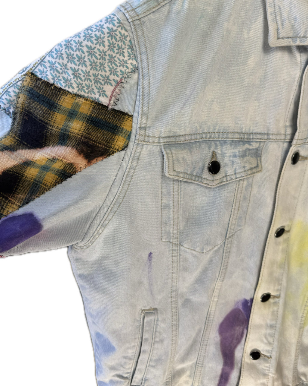 LIGHT BLUE ACID WASH PATCHWORK ARM TRUCKER JACKET (1/1)