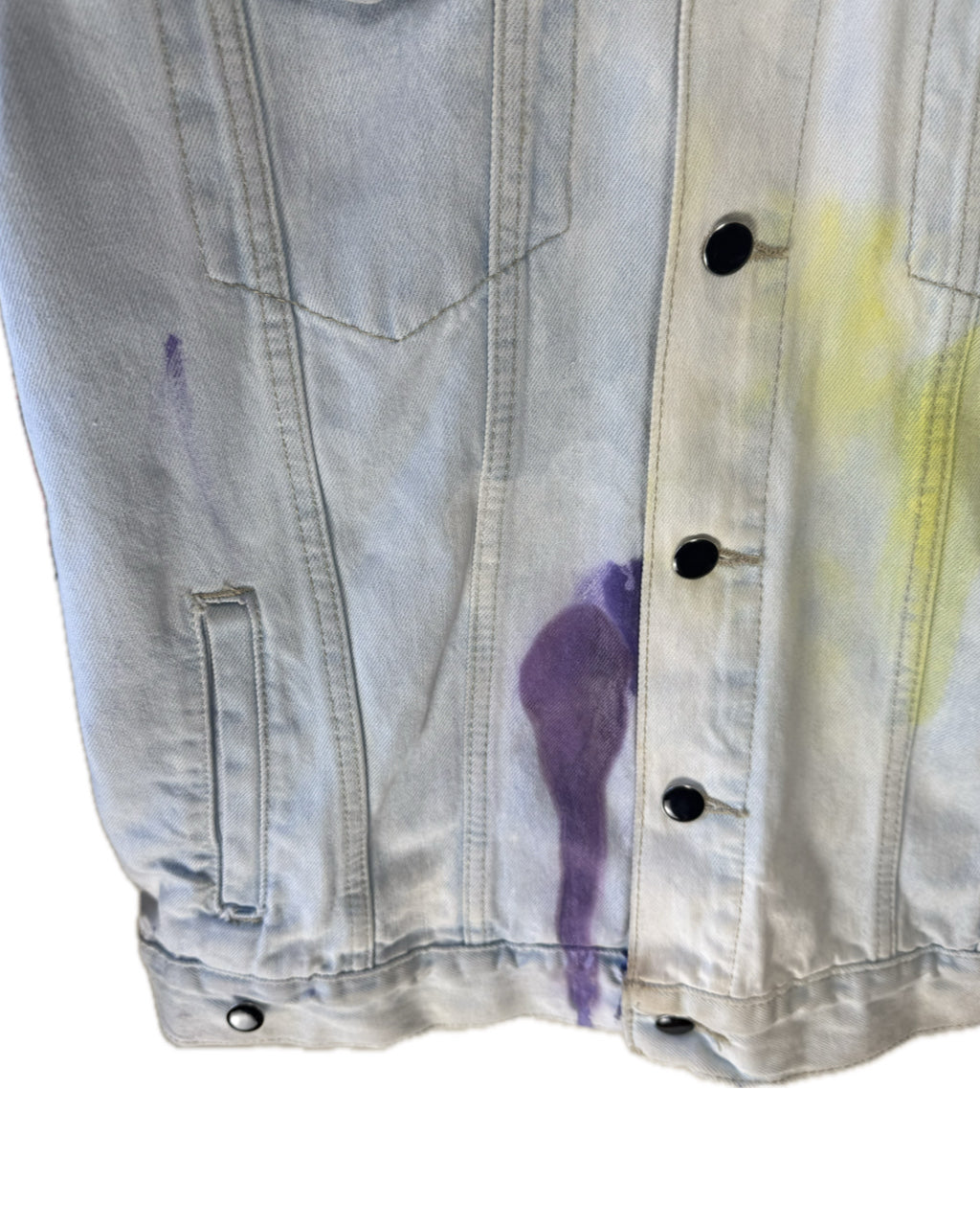 LIGHT BLUE ACID WASH PATCHWORK ARM TRUCKER JACKET (1/1)