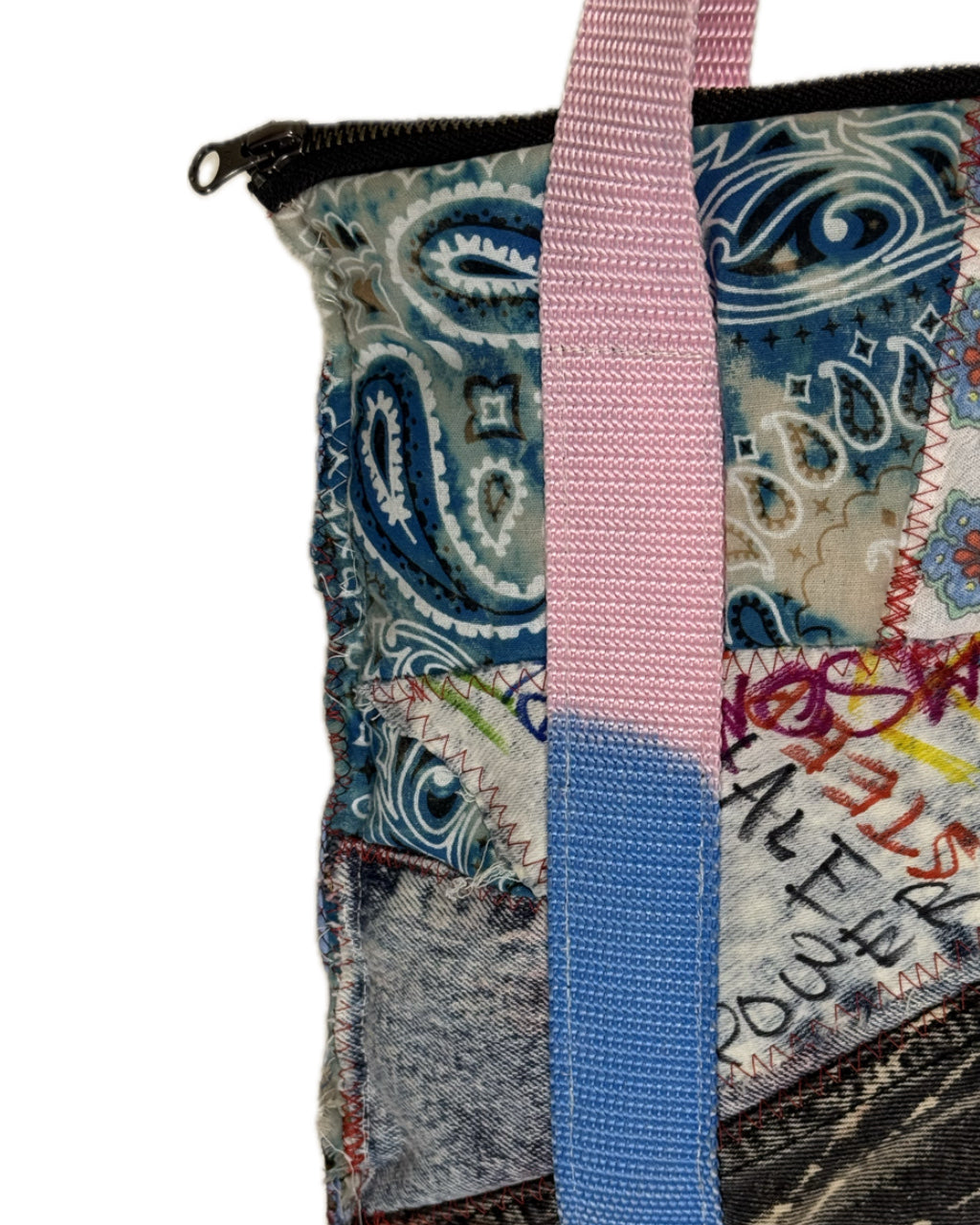 SMALL ACID WASH PLAID PATCH MULTICOLOR TOTE BAG (1/1)
