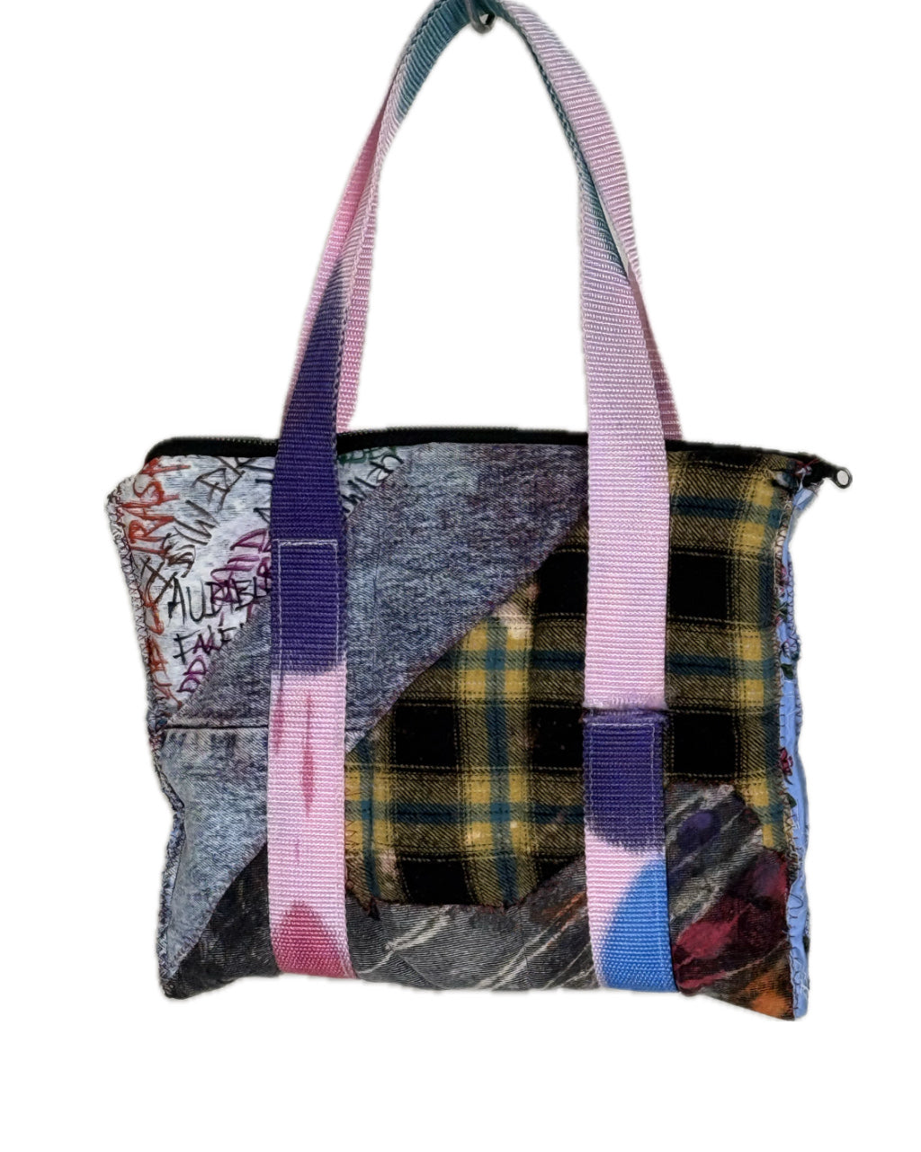 SMALL ACID WASH PLAID PATCH MULTICOLOR TOTE BAG (1/1)