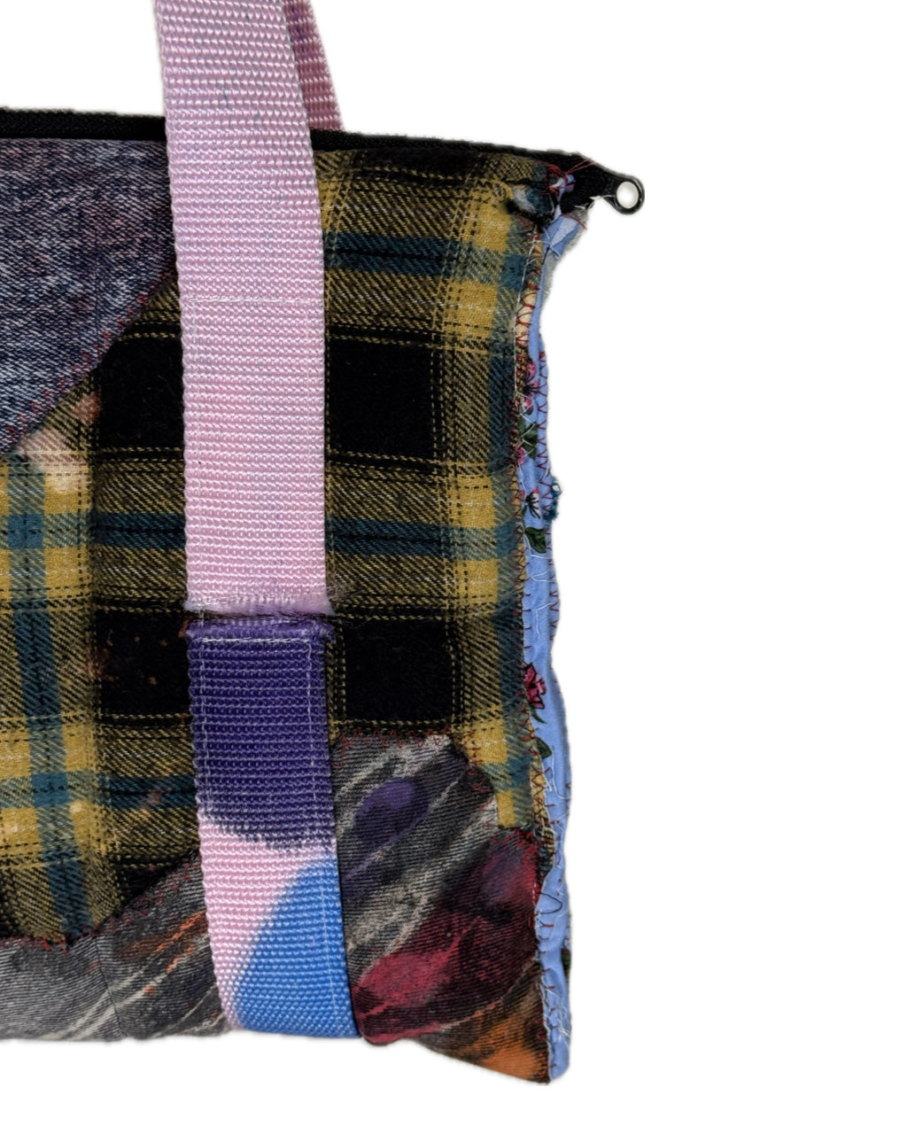 SMALL ACID WASH PLAID PATCH MULTICOLOR TOTE BAG (1/1)