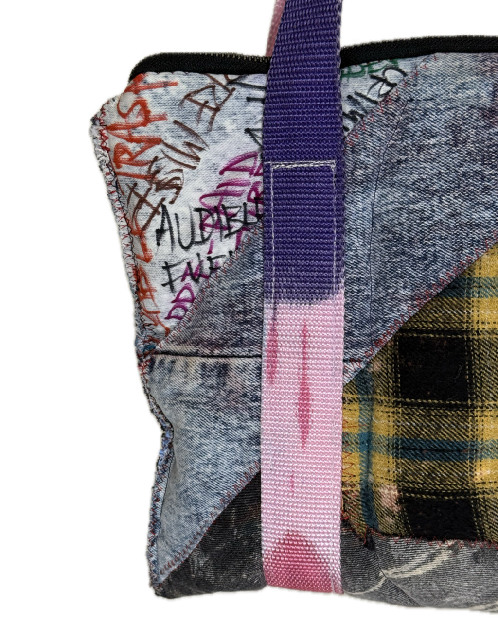 SMALL ACID WASH PLAID PATCH MULTICOLOR TOTE BAG (1/1)